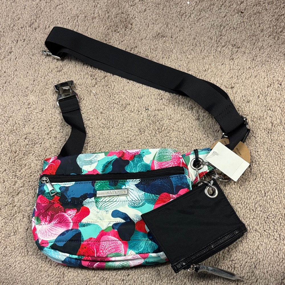 Floral Multi-Tone Crossbody Bag with Black Strap